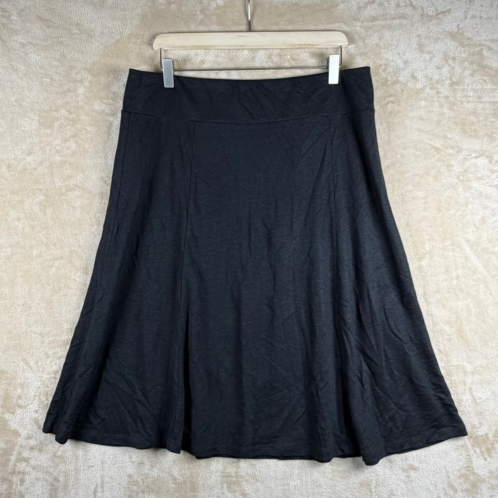 Eileen Fisher Women M Black 100% Linen Knit A-Line Skirt Lagenlook Quiet Luxury